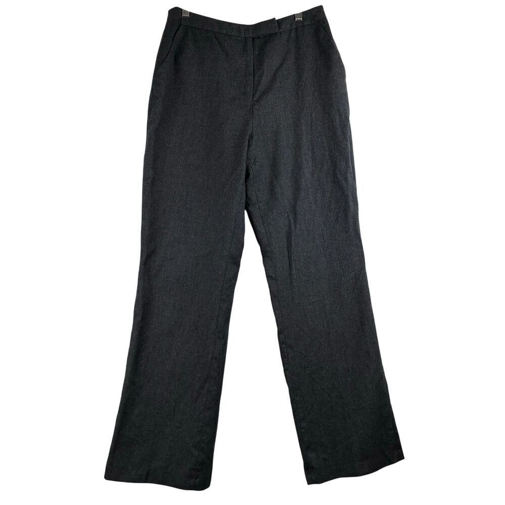 David N 100% Pure New Wool Dress Pants Womens 10 Dark Grey Wide Leg Lined Career